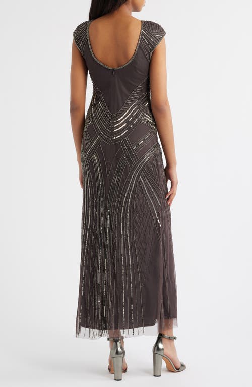 Pisarro Nights Embellished Cap Sleeve Gown In Brown