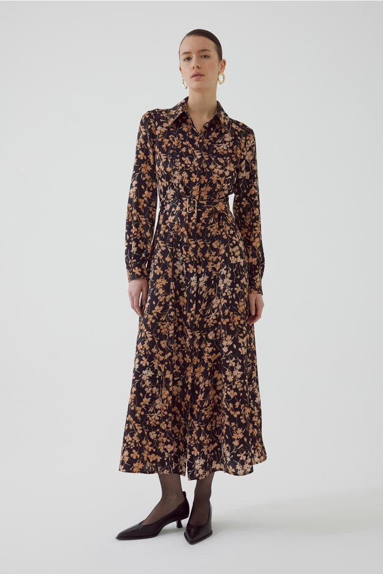Floral Print Regular Maxi Dress, Alternate, color, BLACK-CAMEL