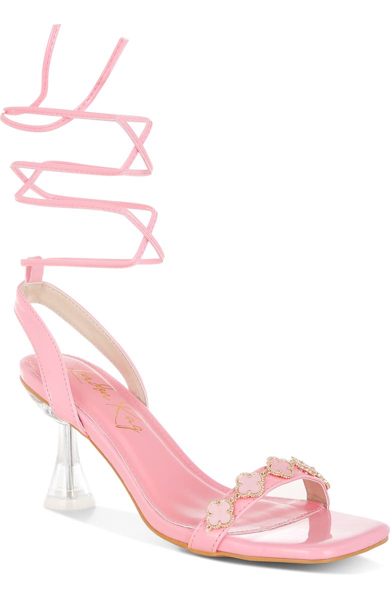 LONDON RAG Ebina Charm Clear Heel Ankle Wrap Sandal, Main, color, Pink