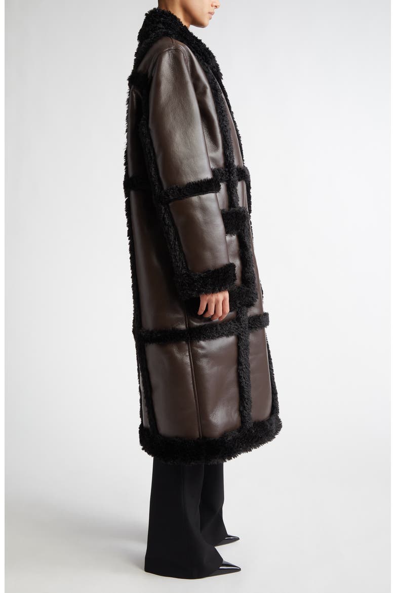 Patrice Faux Leather Coat with Faux Shearling Trim, Alternate, color, DARK BROWN/ BLACK