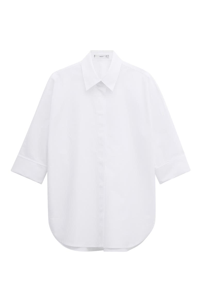 Three-Quarter Sleeve Cotton Button-Front Shirt, Alternate, color, WHITE