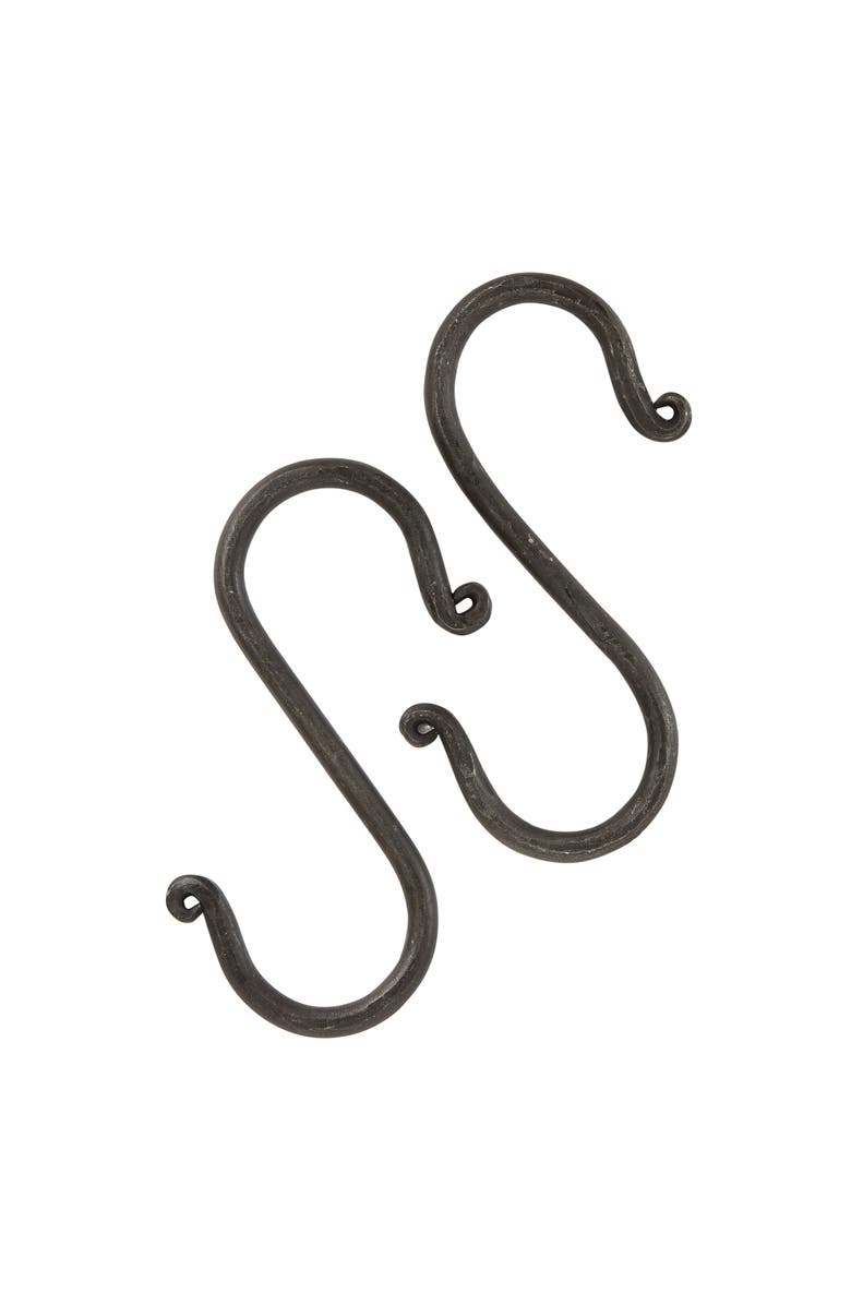 tag Hand Forged S Hook Set of 2 Black Iron Kitchen Decor, Main, color, Black