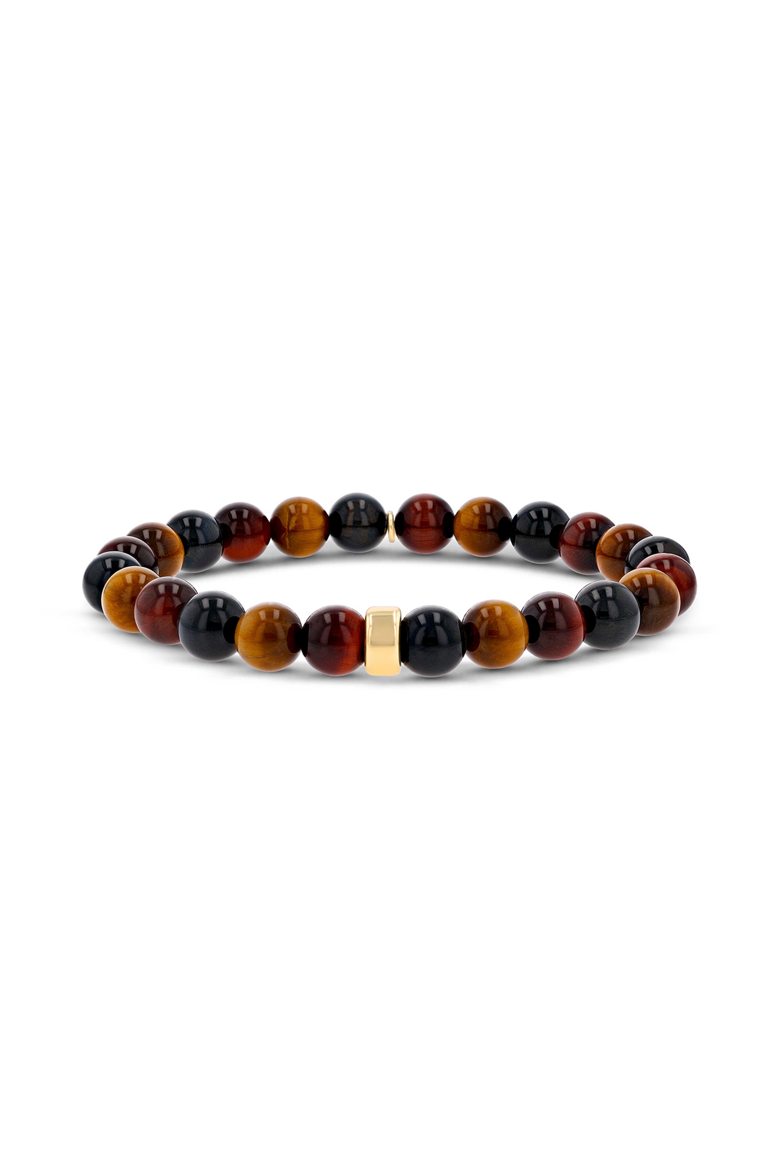 Mr Lowe by Sheryl Lowe Mr Lowe Bead Bracelet with Plain Rondelle in Tri Color Tigers Eye /14Kt Yg 