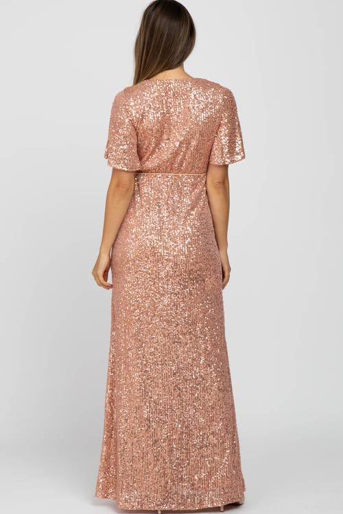 Pinkblush Sequin Short Sleeve Maxi Dress In Pink