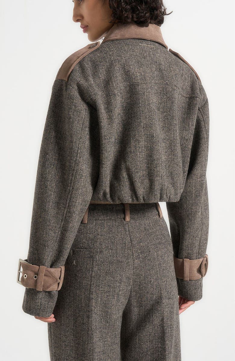 Manière De Voir Galia Herringbone and Suede Bungee Hem Jacket, Alternate, color, Grey