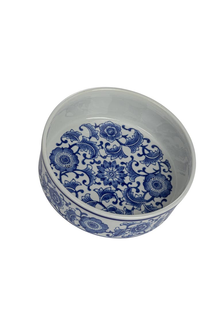 Large Stoneware Pet Bowl with Design, Blue and White, Main, color, Blue