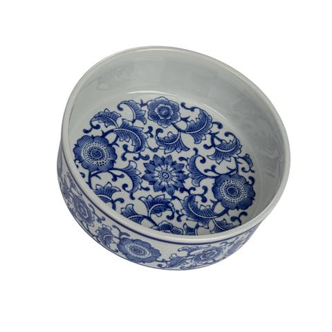 Large Stoneware Pet Bowl with Design, Blue and White