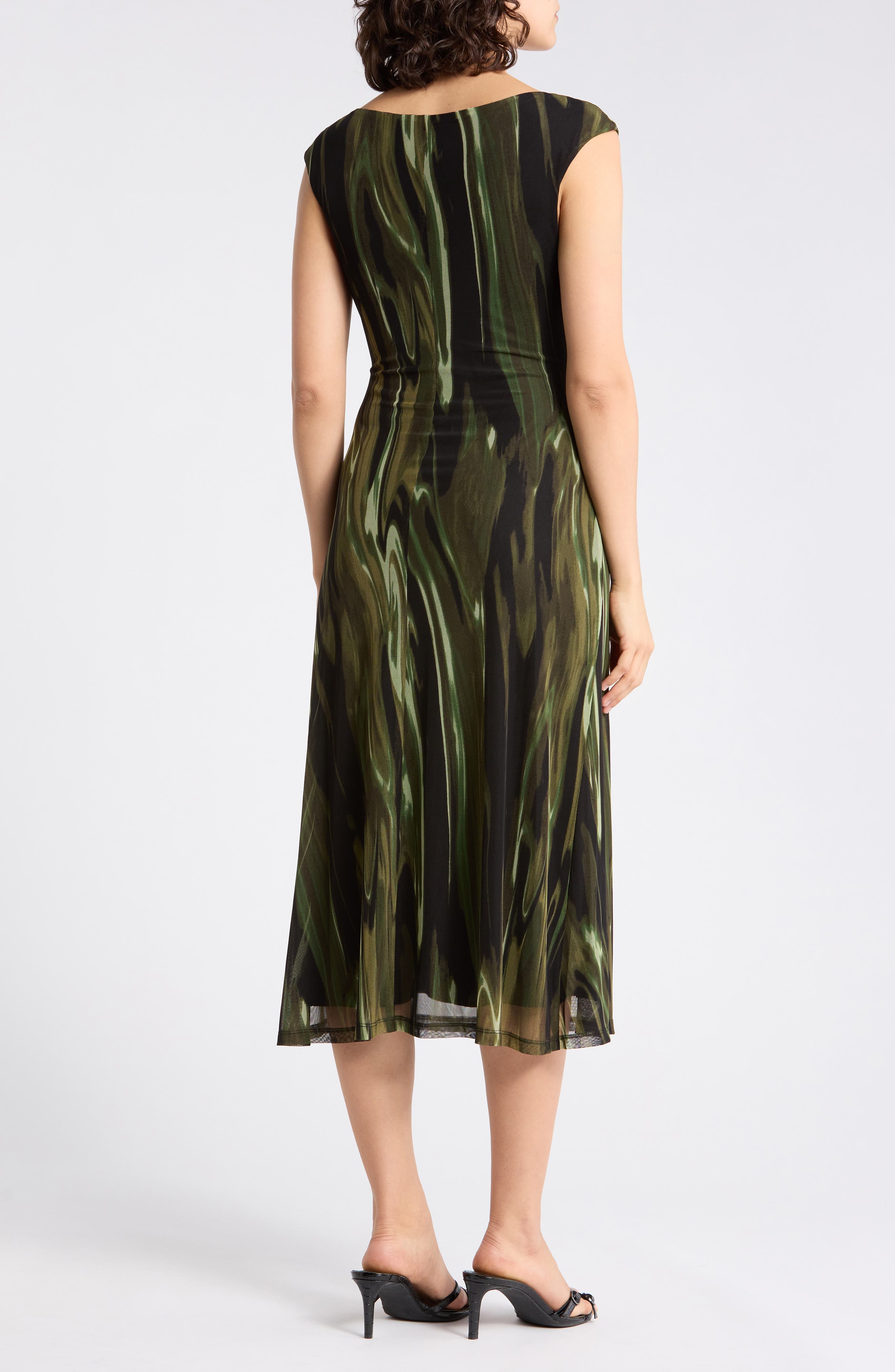 Connected Apparel Ruched Mesh Midi Dress