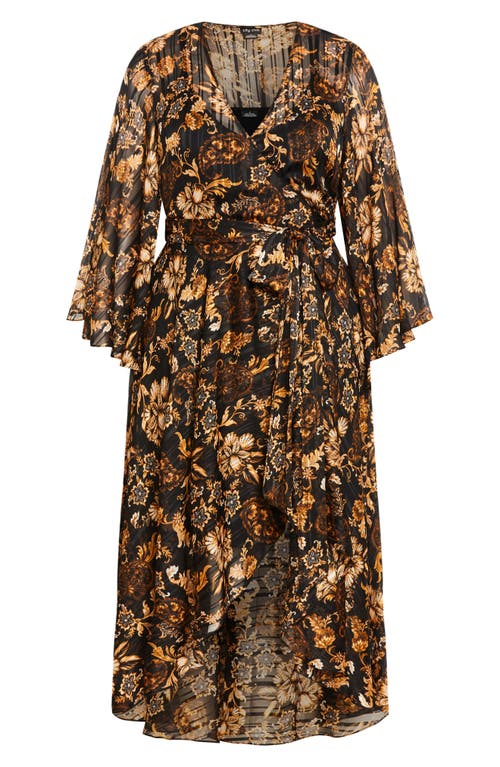 City Chic Cameron Paisley Faux Wrap Maxi Dress In Brown