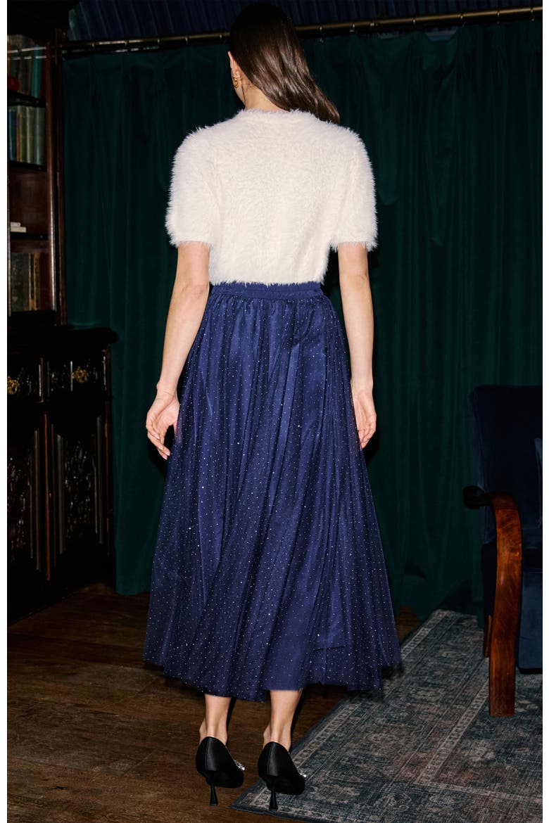 Sparkle Print Mesh Maxi Skirt, Alternate, color, Navy