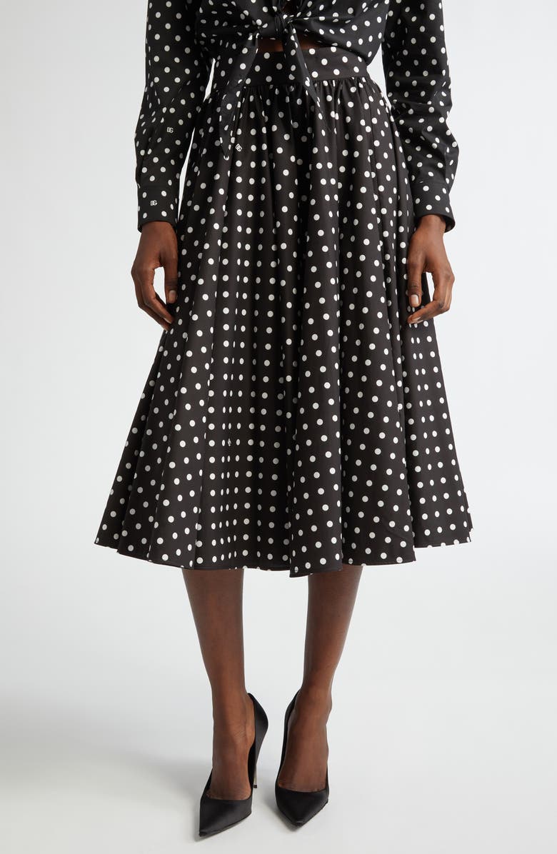 Dolce&Gabbana Polka Dot Cotton Circle Skirt, Main, color, 