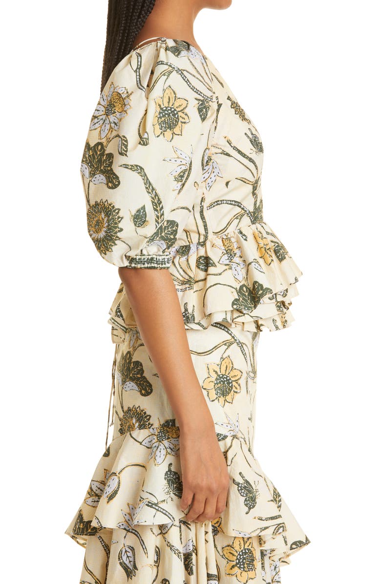 Ulla Johnson Carlotta Floral Cotton Peplum Top, Alternate, color,