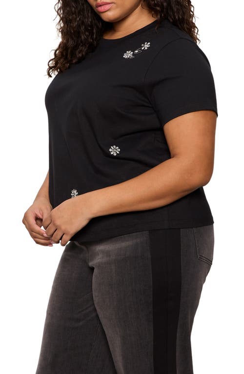 Sanctuary Floral Crystal Embellished Organic Cotton T-shirt In Black