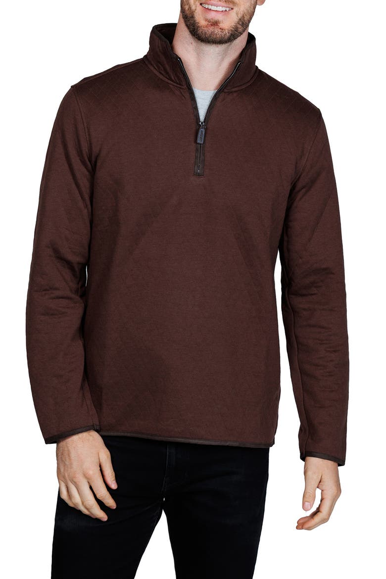 Quilted Quarter Zip Pullover, Main, color, CHOCOLATE