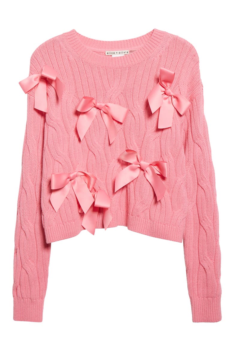 Beau Relaxed Fit Bow Detail Cable Sweater, Alternate, color, PRIMROSE