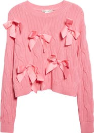 Alice + Olivia Beau Relaxed Fit Bow Detail Cable Sweater