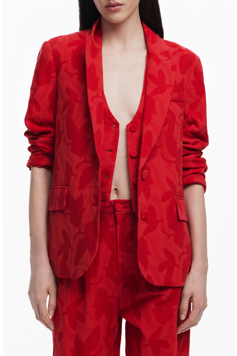Floral Jacquard Shawl Collar Blazer, Main, color, BRIGHT RED
