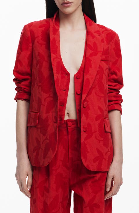 Floral Jacquard Shawl Collar Blazer