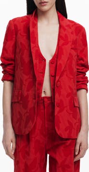 Desigual Floral Jacquard Shawl Collar Blazer
