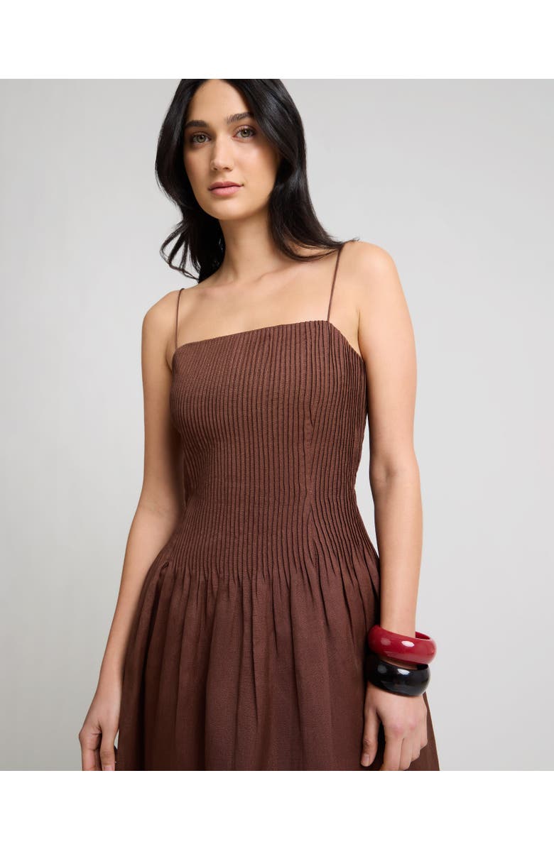 Onia Dropped Waist Pintuck Dress, Alternate, color, Brown