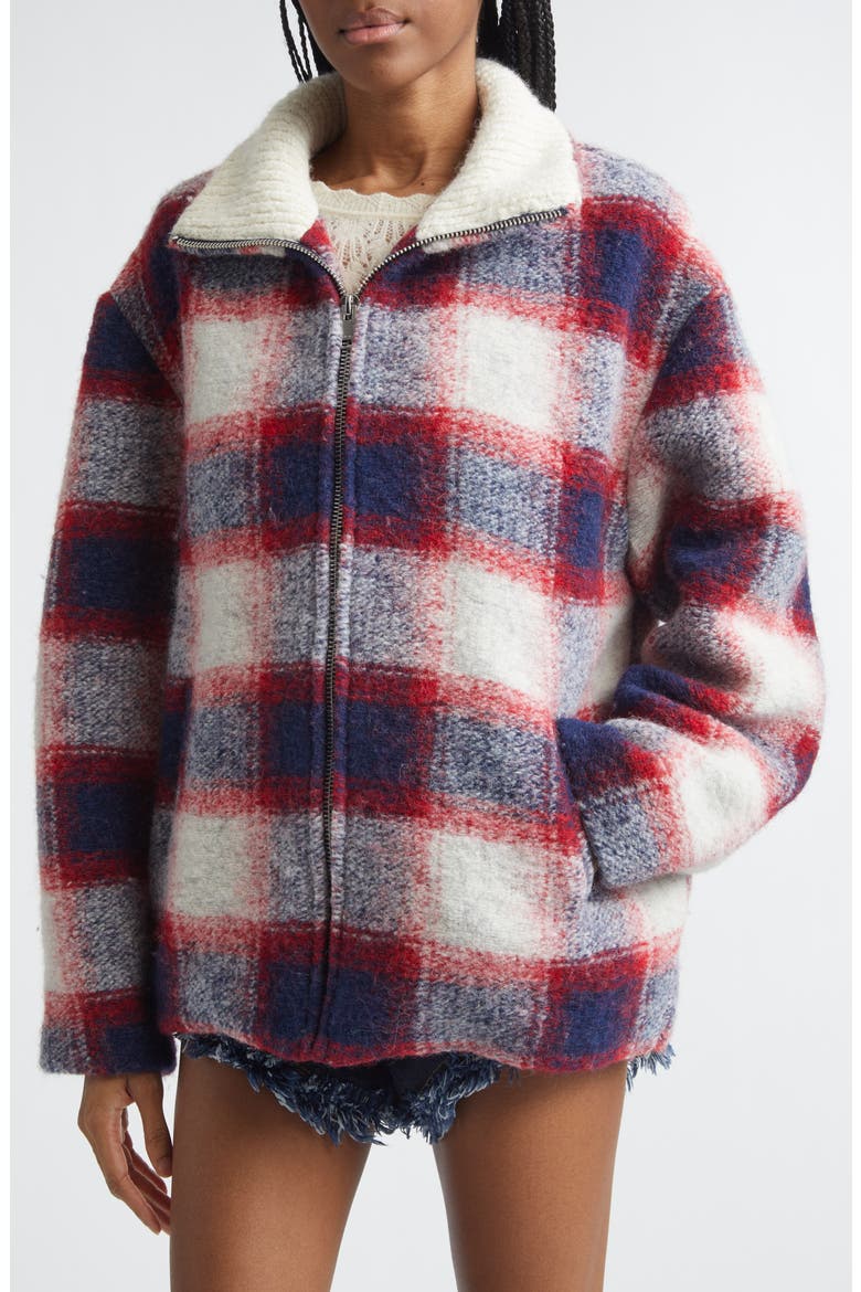 Gimoa Buffalo Plaid Virgin Wool Blend Coat, Alternate, color, RED/MIDNIGHT - RDMI