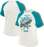 WEAR by Erin Andrews Women's WEAR by Erin Andrews White Miami Dolphins Sleeve Stripe Distressed Raglan T-Shirt