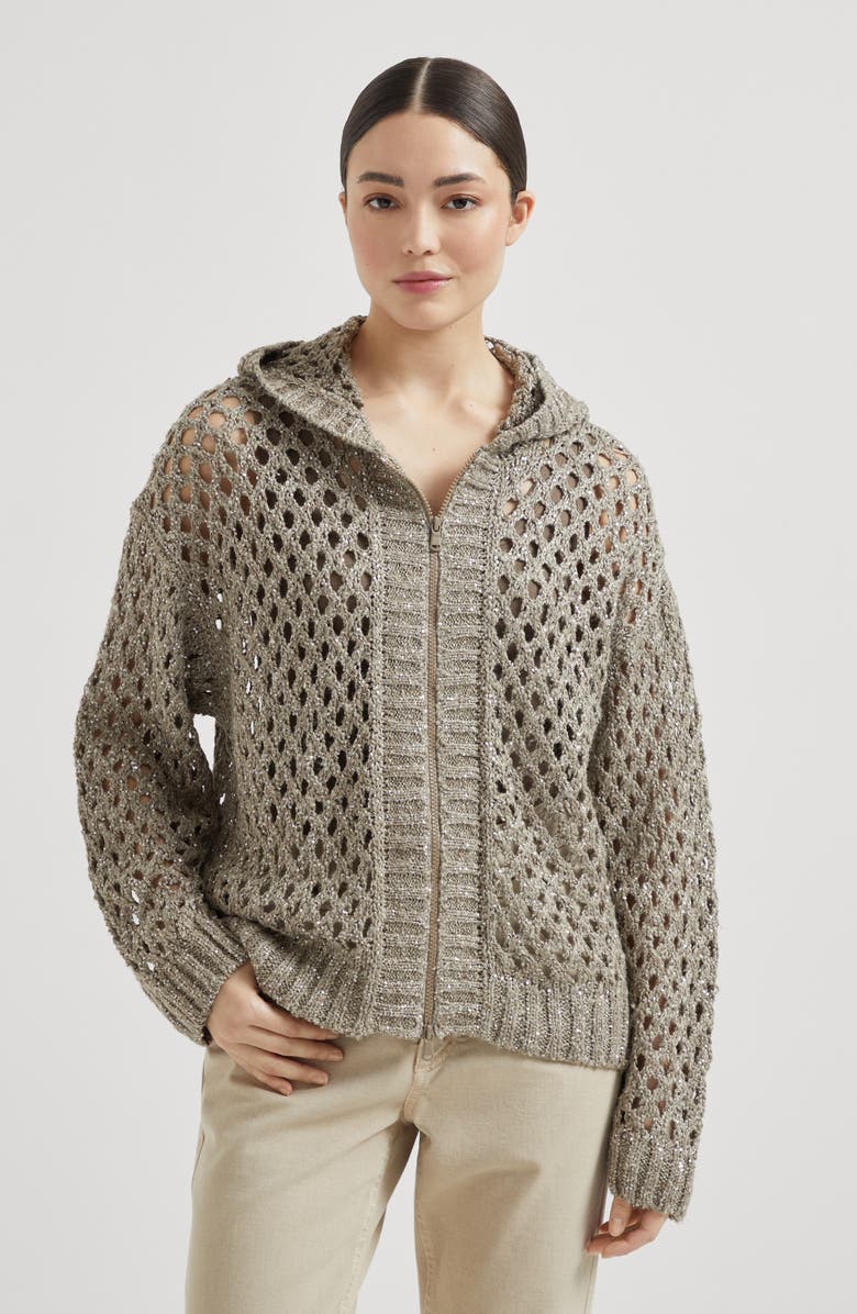 Brunello Cucinelli Dazzling Net cardigan, Alternate, color, Warm Beige