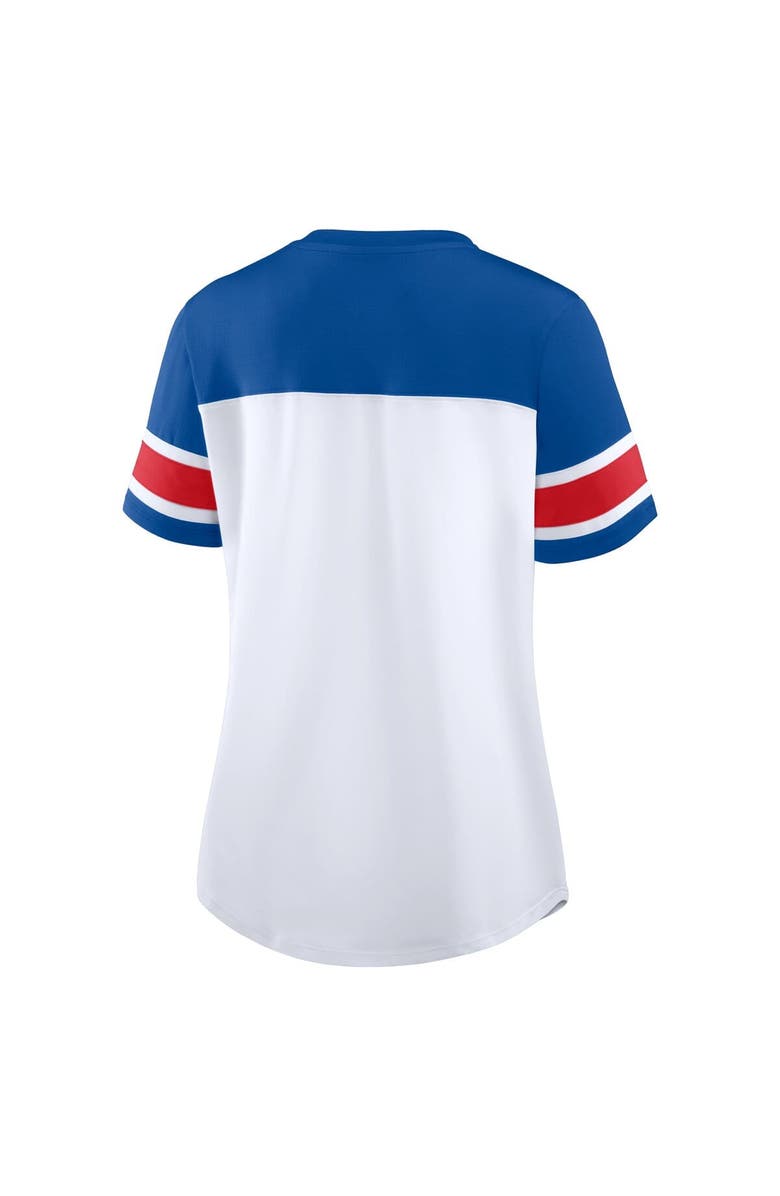 FANATICS Women's Fanatics White/Royal New York Giants Athena Rhinestone Lace-Up V-Neck T-Shirt, Alternate, color, White