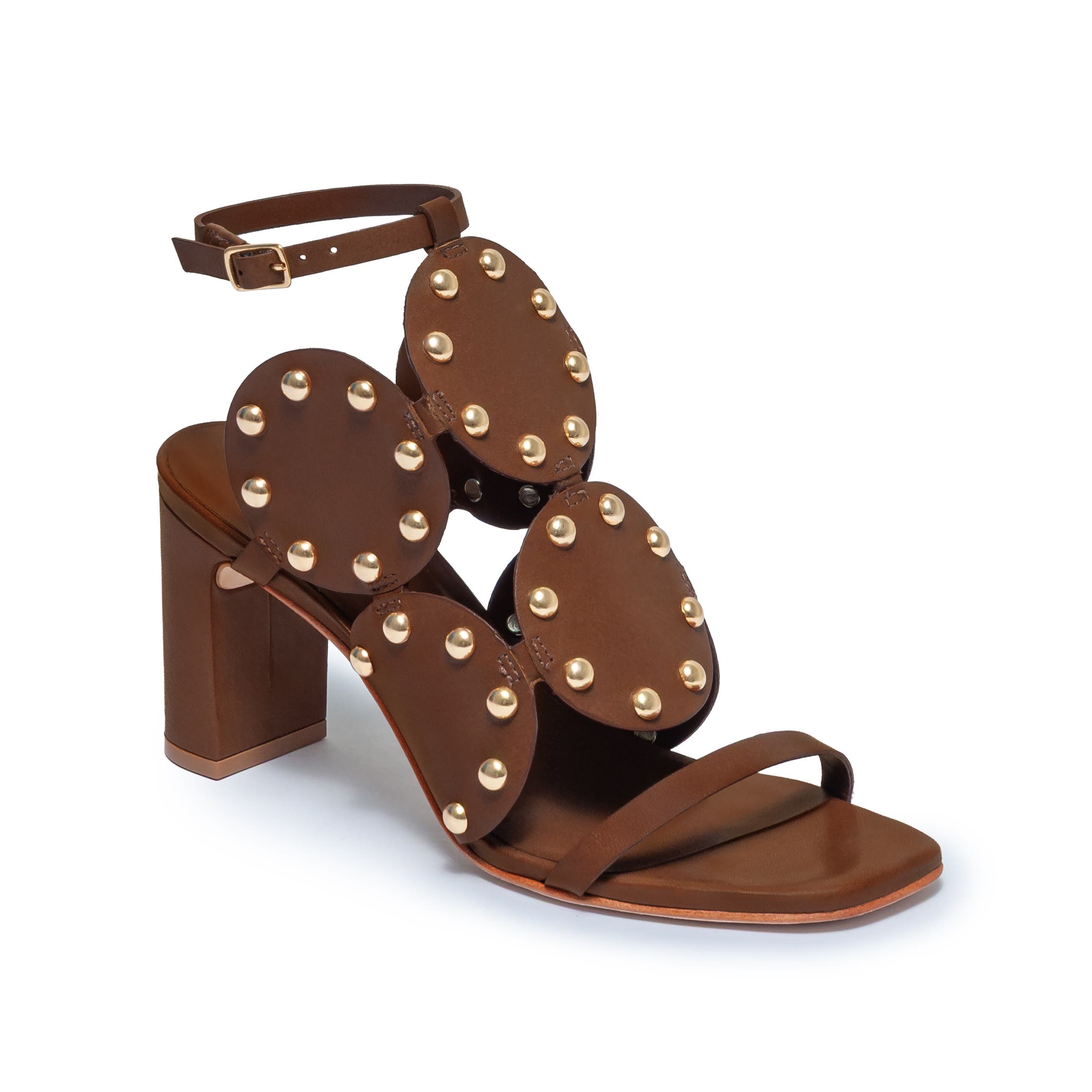 Bernardo 1946 Footwear New Moon 75 Studded Heeled Sandal, Alternate, color, Saddle