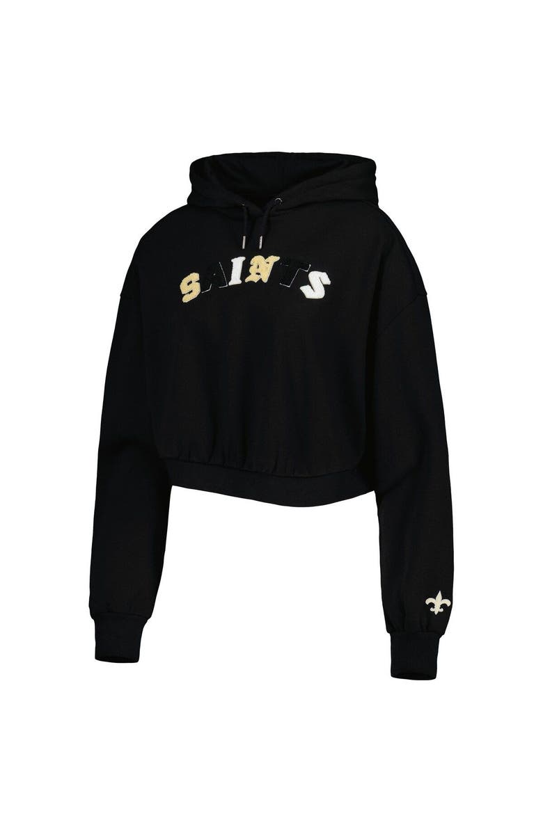 THE WILD COLLECTIVE Women's The Wild Collective Black New Orleans Saints Cropped Pullover Hoodie, Alternate, color, 