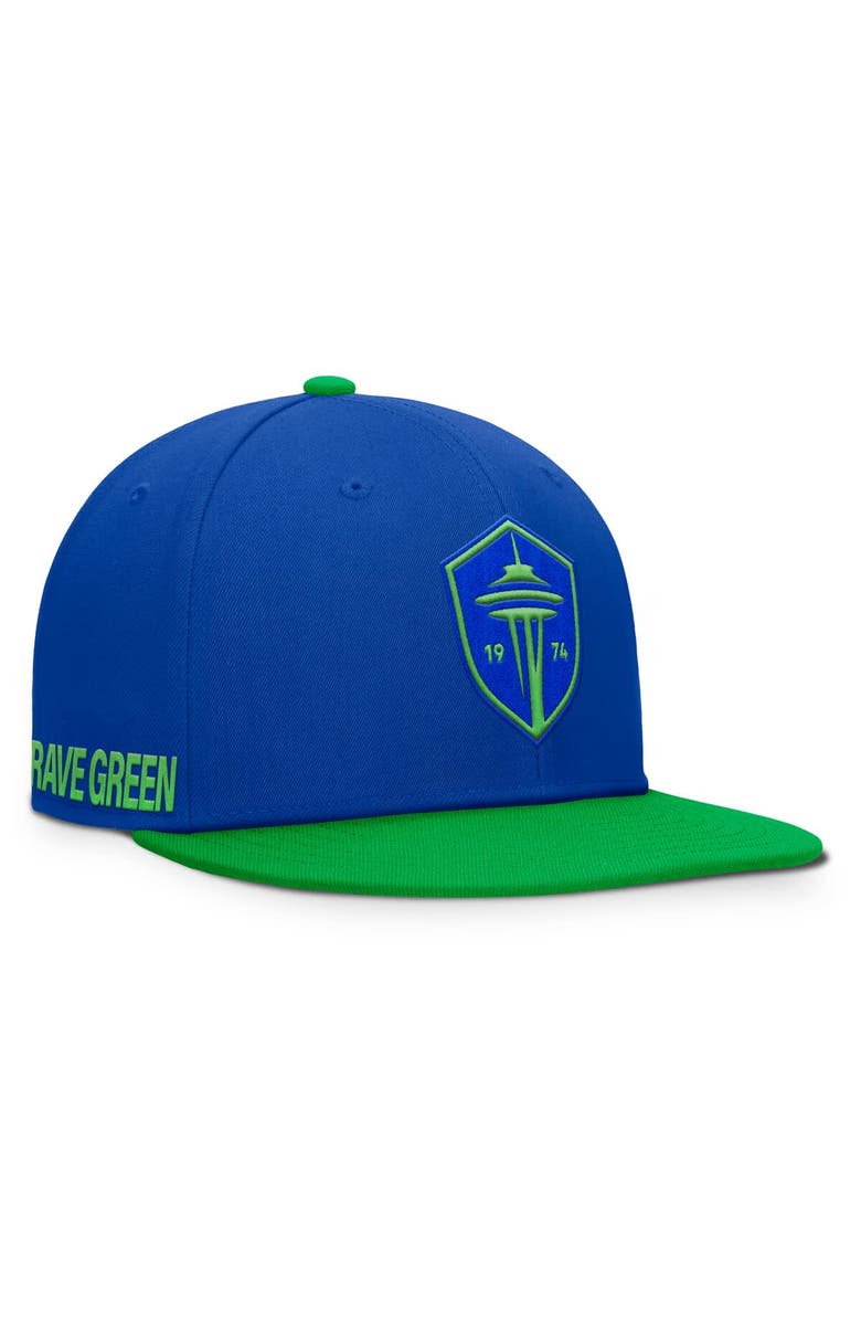 FANATICS Men's Fanatics Blue Seattle Sounders FC Sitter Snapback Hat, Main, color,