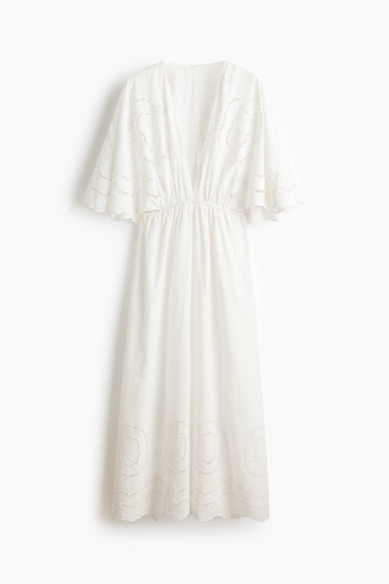 Cape-detail Dress With Eyelet Embroidery, Alternate, color, White