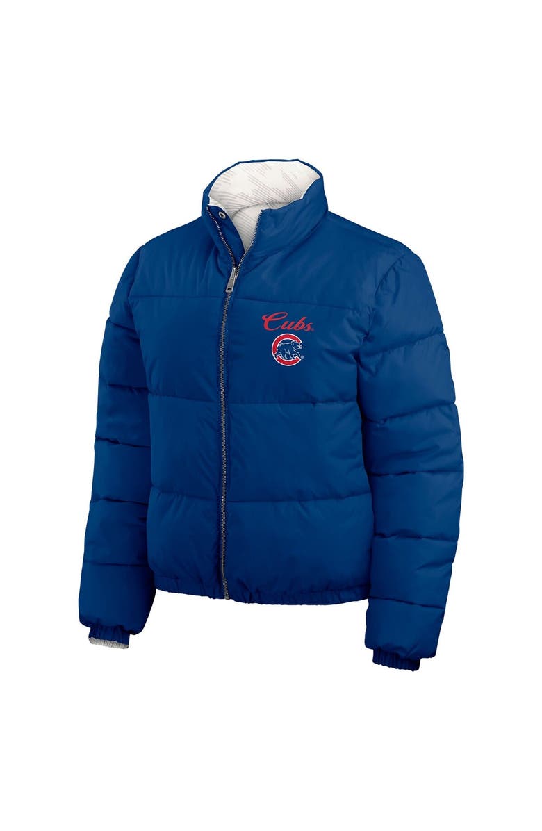 WEAR by Erin Andrews Women's WEAR by Erin Andrews  Royal/White Chicago Cubs Reversible Cropped Full-Zip Puffer Jacket, Alternate, color, 
