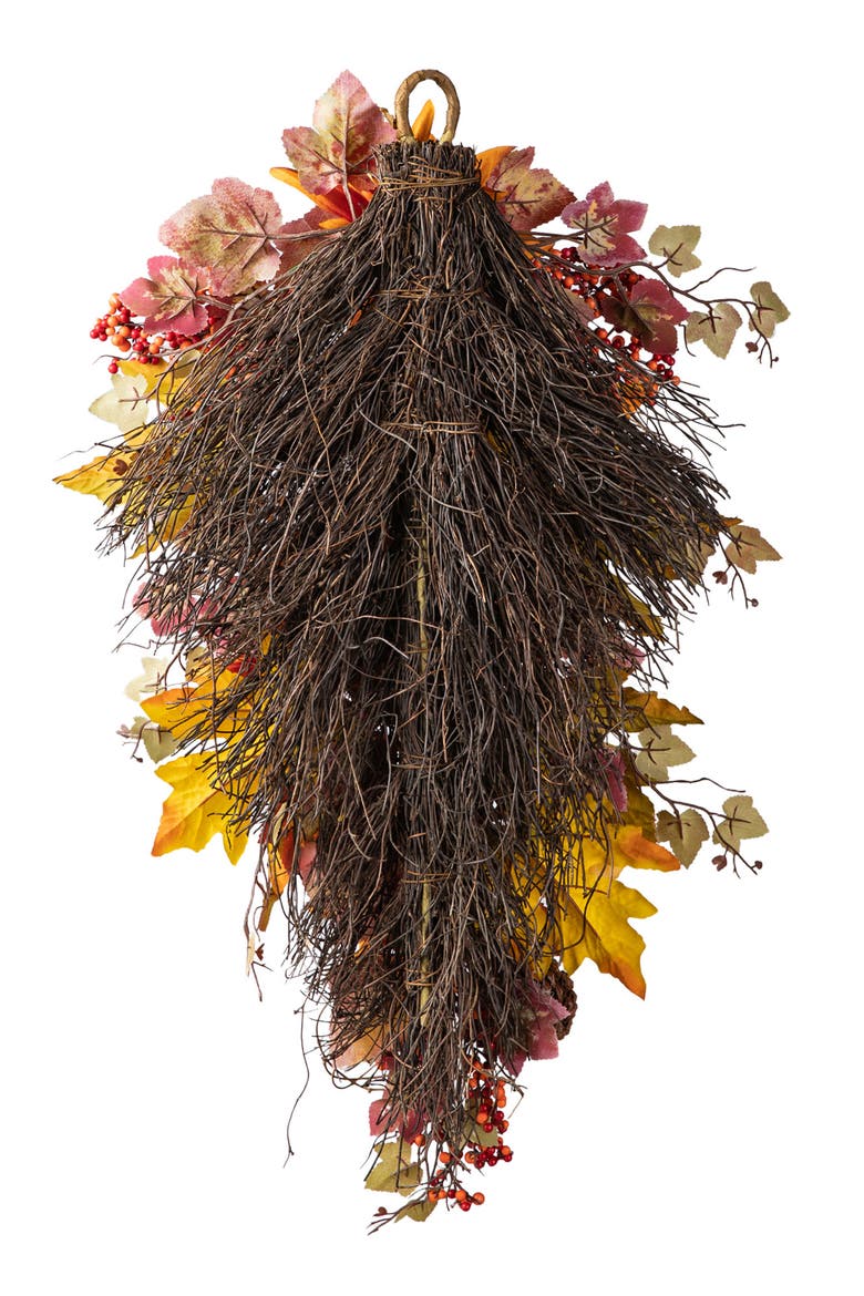 27"H Fall Dahlia Pumpkin  Leaf and Berry Teardrop, Alternate, color, Orange