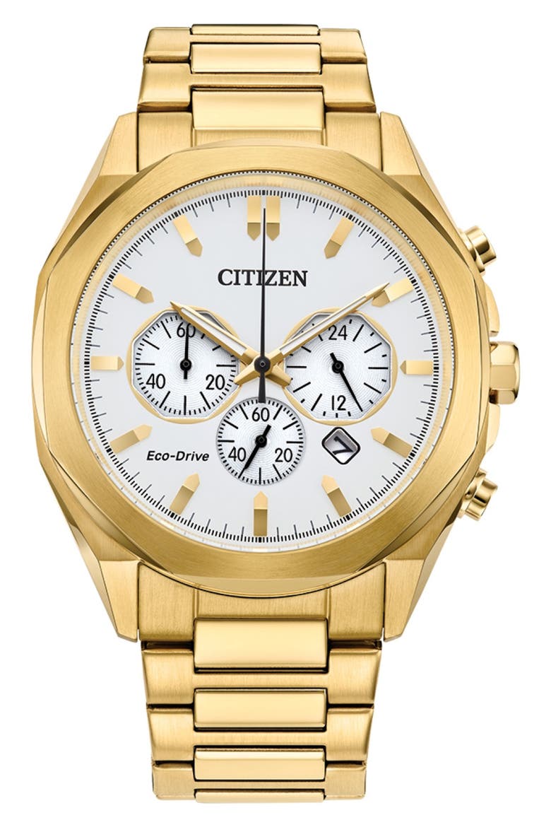 Eco-Drive Chronograph Bracelet Watch, 41mm, Main, color, GOLD