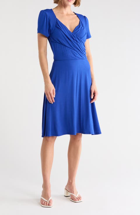 Draped Surplice Flare Dress