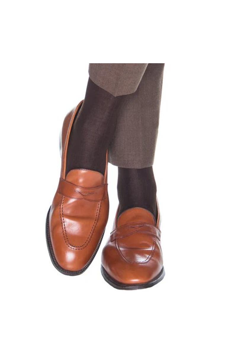 Trafalgar Jasper Ribbed Over The Calf Solid Color Mercerized Cotton Socks, Alternate, color, Coffee Brown