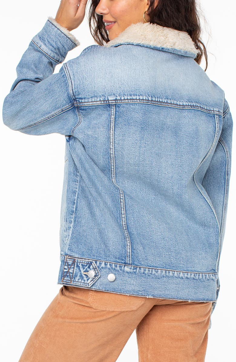 Roxy So Amped Faux Fur Lined Denim Jacket, Alternate, color, Surf Fin