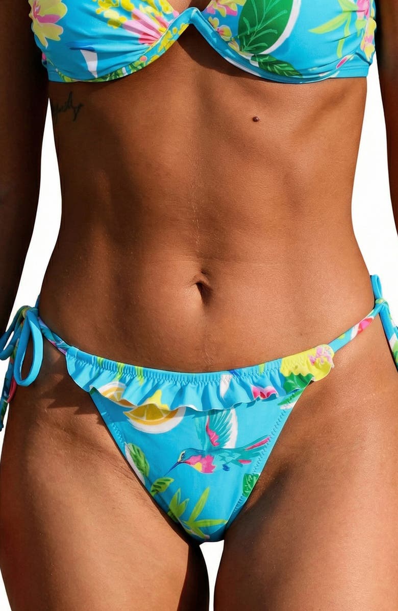 Cupshe Side Tie Ruffle Bikini Bottoms, Alternate, color, Light Blue