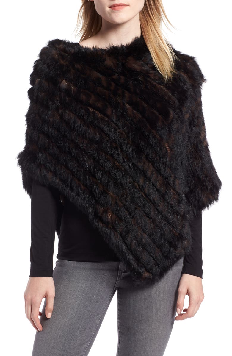 La Fiorentina Genuine Rabbit Fur Poncho, Main, color, 