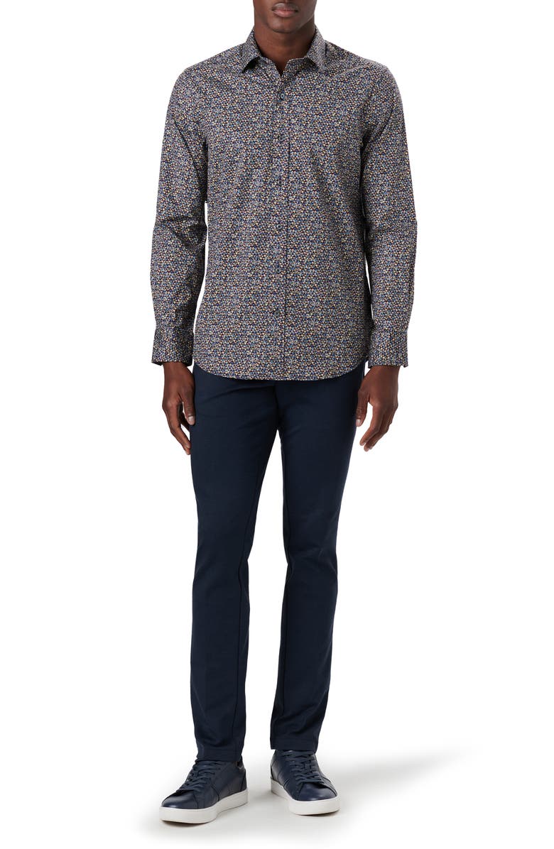 Bugatchi Julian Shaped Fit Geo Print Stretch Cotton Button-Up Shirt, Alternate, color,