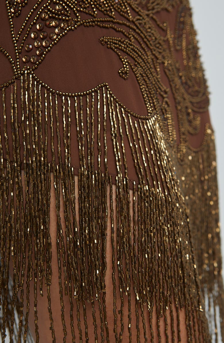 L'AGENCE Eulla Embroidered Metallic Fringe Skirt, Alternate, color, Pinecone