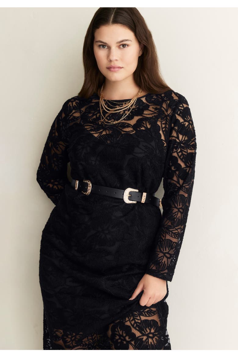 Lined Lace Column Midi Dress, Alternate, color, BLACK ONYX