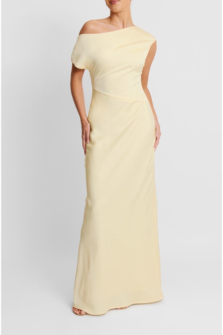 Asymmetric Satin Bridesmaid Dress, Alternate, color, Lemon