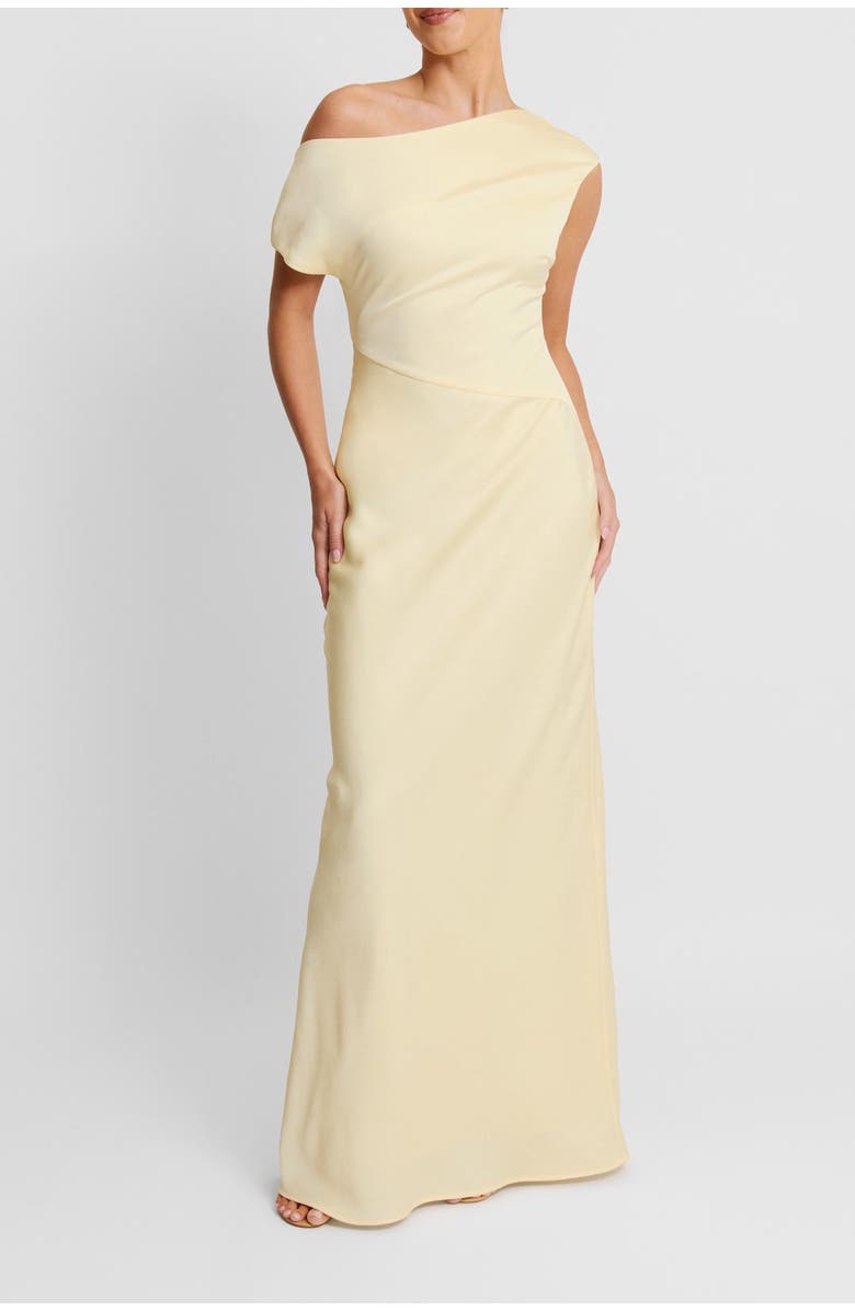 Six Stories Asymmetric Satin Bridesmaid Dress, Alternate, color, Lemon