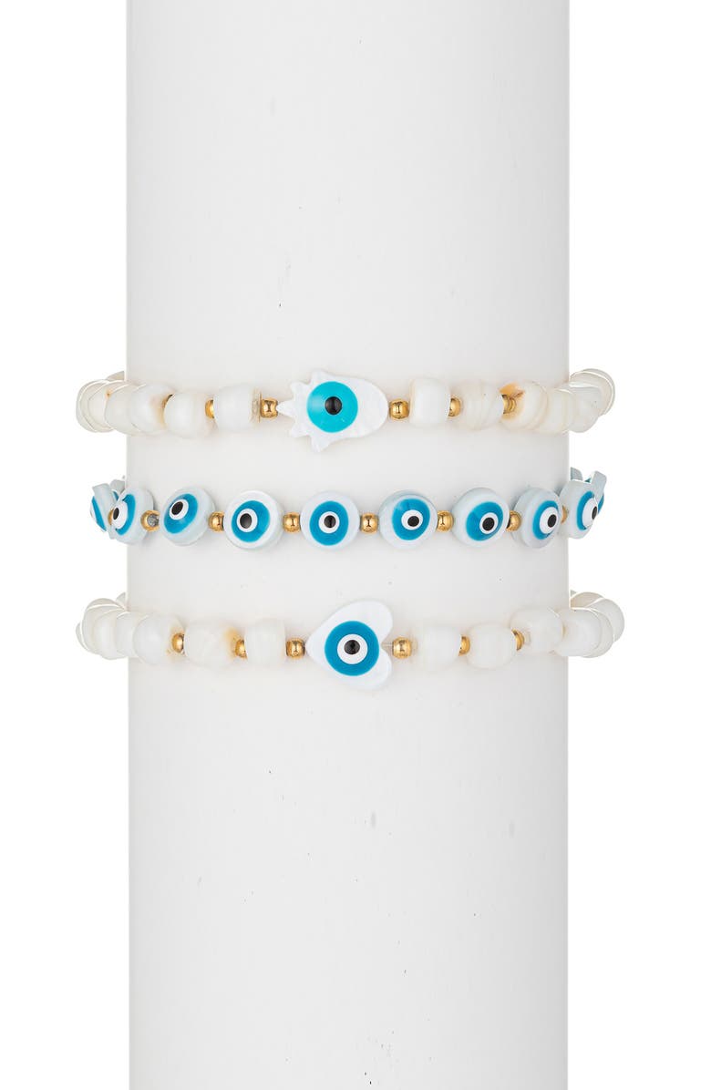 EYE CANDY LOS ANGELES Santorini Evil Eye Beaded Bracelet Set, Main, color, 