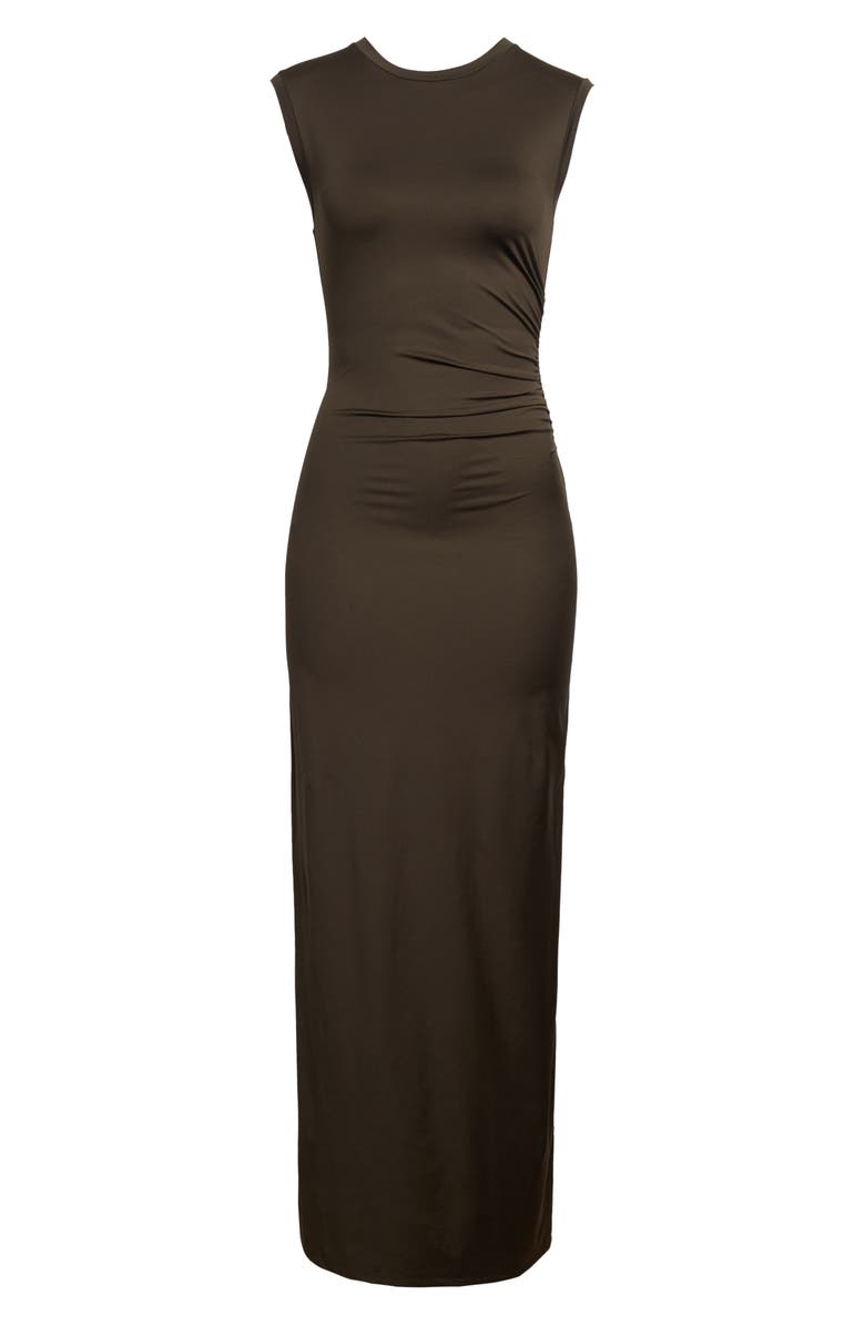 Stella McCartney Ruched Sleeveless Fluid Jersey Dress, Alternate, color, Dark Khaki