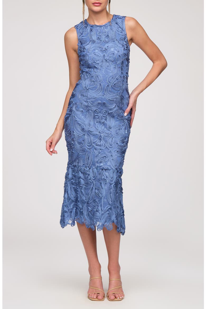 Meli Soutache Cocktail Midi Dress, Main, color, AZURE