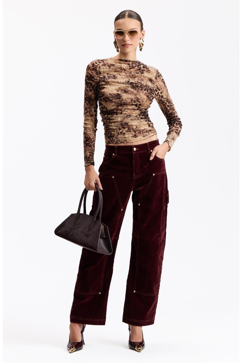 Barrel Leg Velvet Cargo Pants, Alternate, color, BRANDY