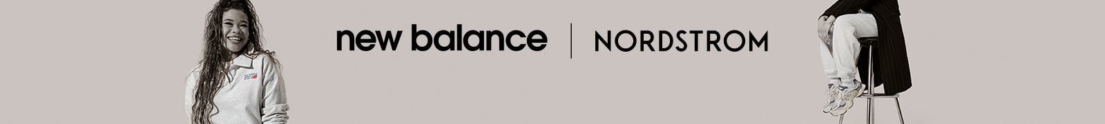 Models wearing New Balance activewear and sneakers.
